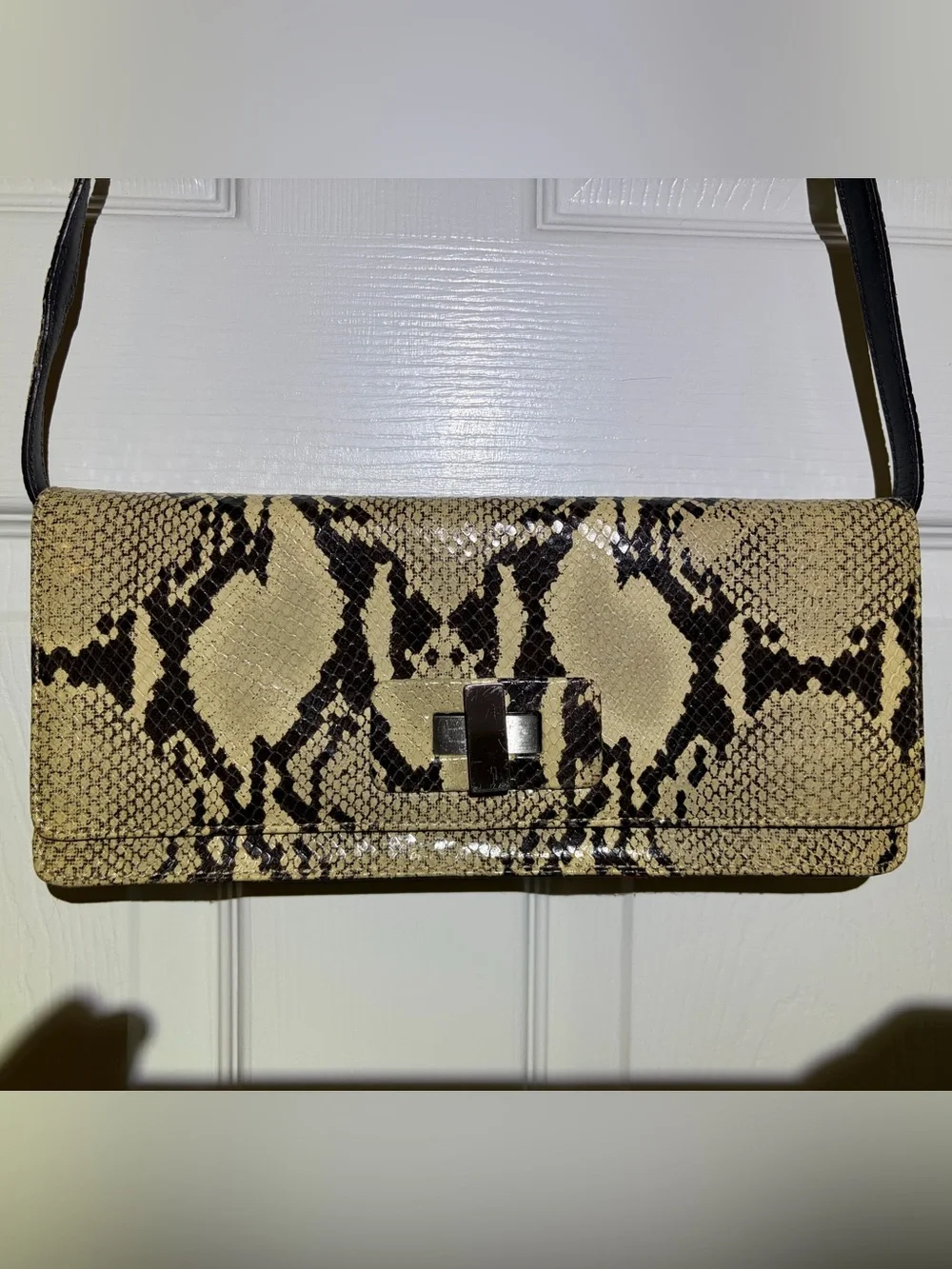 Donald J Pliner Snakeskin & Leather Clutch Cutch Removable Strap & Dust Cover